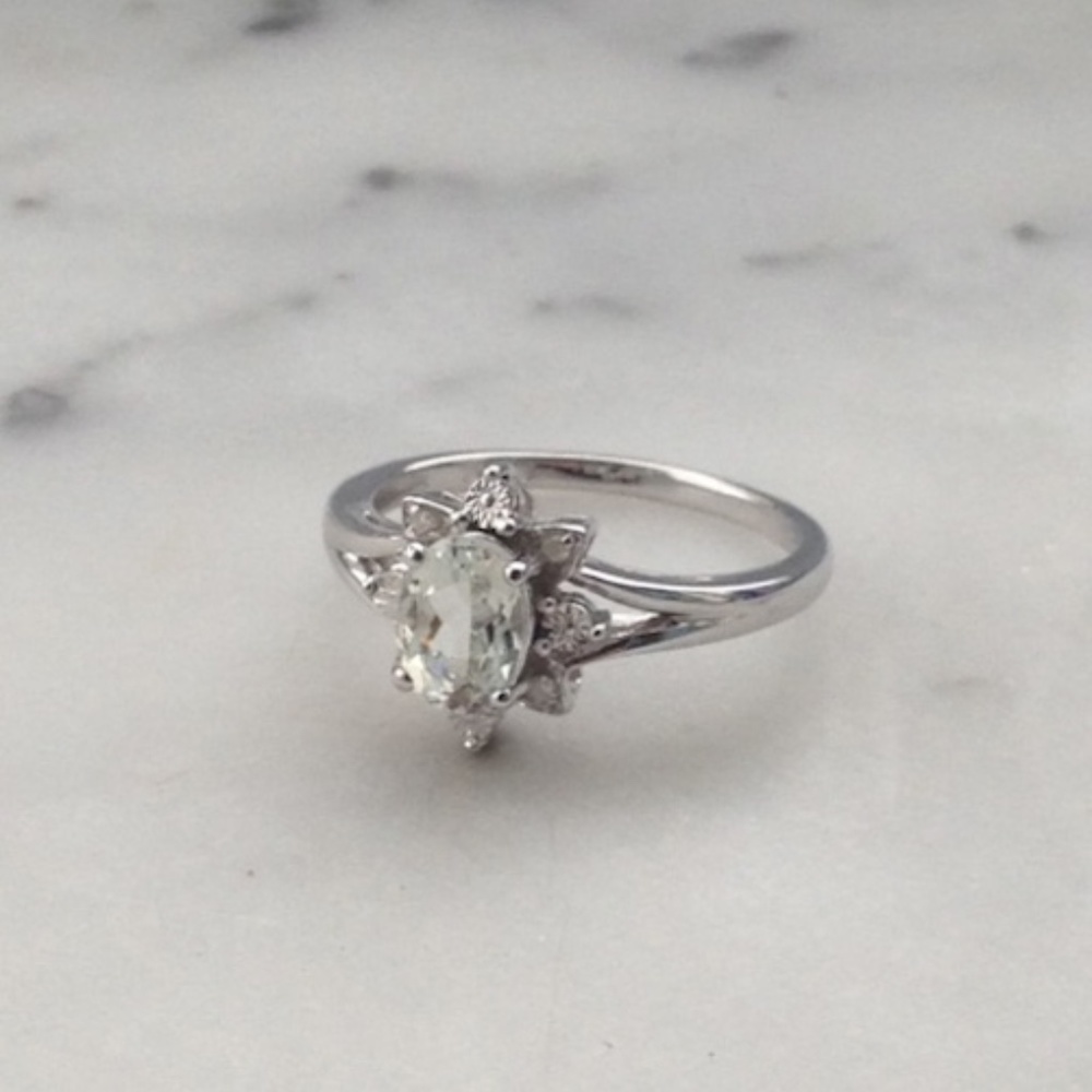 Genuine Diamond Green Amethyst Ring - Picture 3 of 3